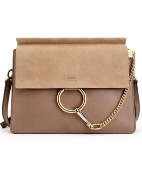 Chloé Faye Medium Shoulder Bag Suede & Leather Motty Grey